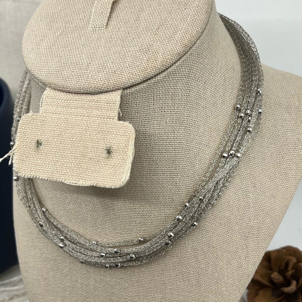 Ross Simons 925 Sterling Silver Mesh Necklace With Beaded Accents - Picture 3 of 17